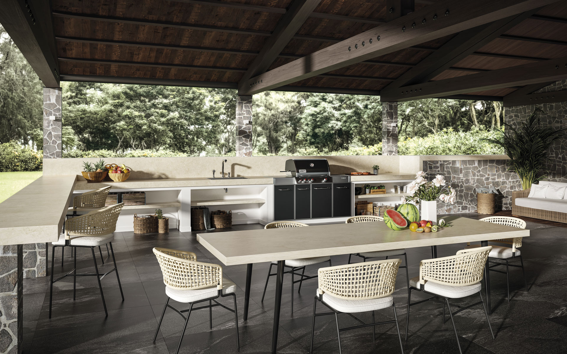Cream Prestige Outdoor Barbecue And Mitered Table